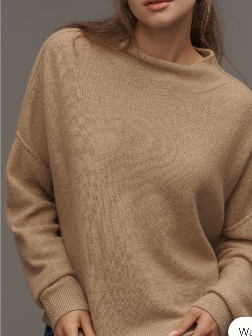 Pilcro Relaxed Cropped Cowl-Neck Sweater in Camel